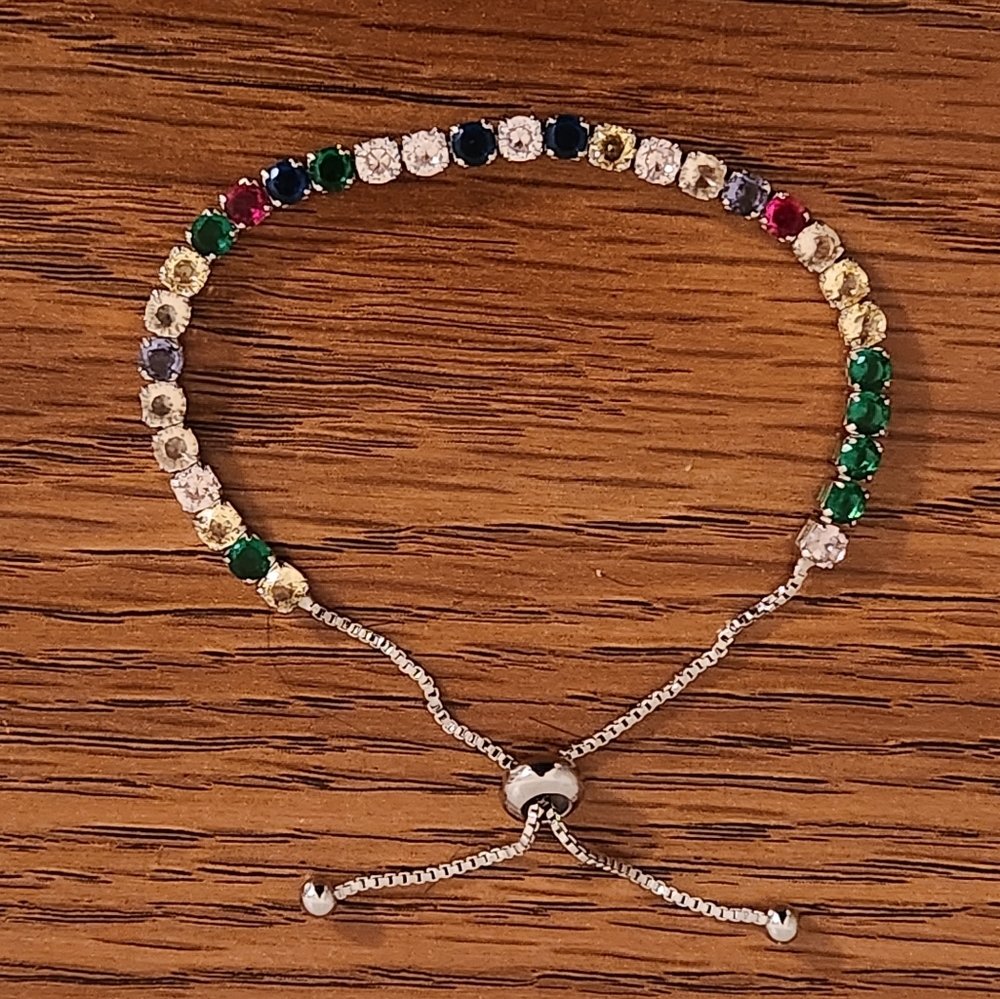 Silver Multi-color Gemstone Bolo Bracelet - Picture 1 of 7